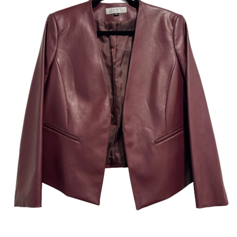 Tahari Arthur S Levine Maroon Faux Leather Jacket Women’s Size 14